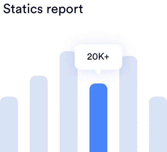 Een staafdiagram met meerdere kolommen, één blauw gemarkeerd met een popup met "20K+" erboven; de titel "Statisch rapport" is gedeeltelijk zichtbaar bovenaan.