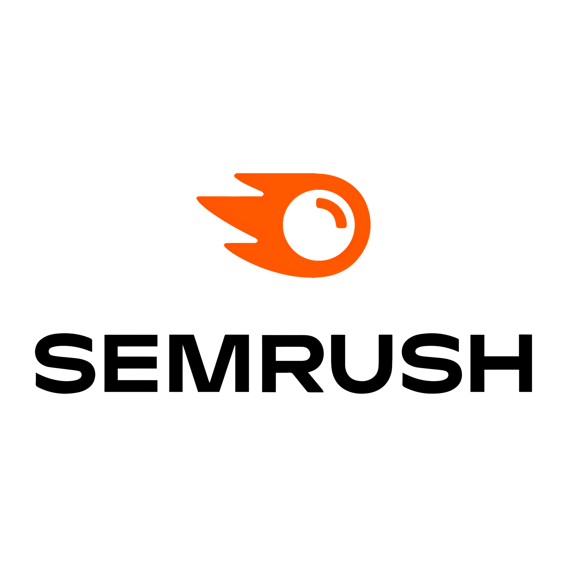 Semrush logo met een oranje komeetafbeelding links van het woord "Semrush" in zwarte, vette letters op een witte achtergrond.